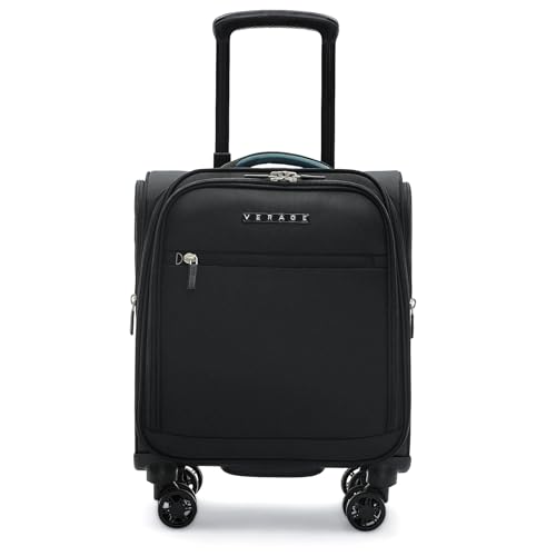 Verage 14 inch Underseat Carry On Luggage with Wheels, Black Softside Small Suitcase Spinner Wheeled Rolling Travel Laptop Bag for Airlines Airplanes Short Trip Men Women - Image 1