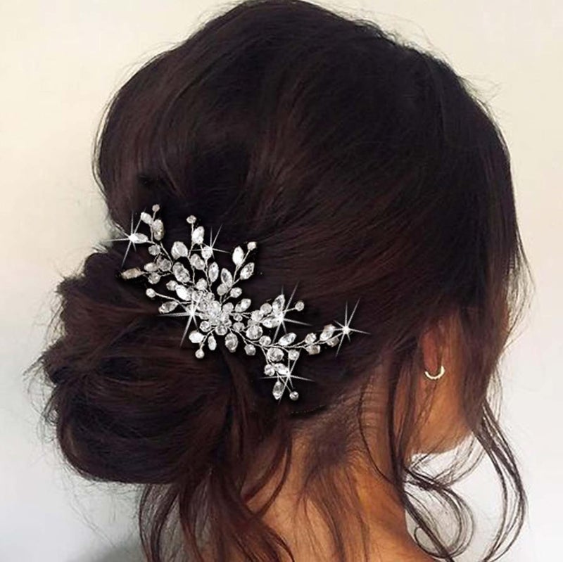 Easedaily Crystal Bride Wedding Hair Comb Silver Rhinestone Bridal Hair Pieces Hair Clip Hair Accessories for Women and Girls Asilver