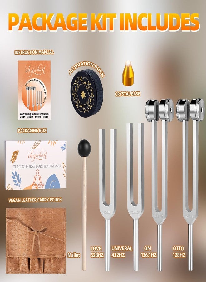 CBCJIEHUXL Tuning Forks for Healing(128Hz, 136.1Hz, 432Hz, 528Hz),Medical-Grade Weighted & Unweighted Tuning Forks Set with Vegan Leather Pouch &Activator, for Chakra/Sound Therapy/Yoga/Meditation - Image 2