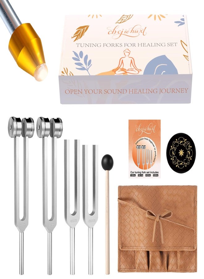 CBCJIEHUXL Tuning Forks for Healing(128Hz, 136.1Hz, 432Hz, 528Hz),Medical-Grade Weighted & Unweighted Tuning Forks Set with Vegan Leather Pouch &Activator, for Chakra/Sound Therapy/Yoga/Meditation - Image 1
