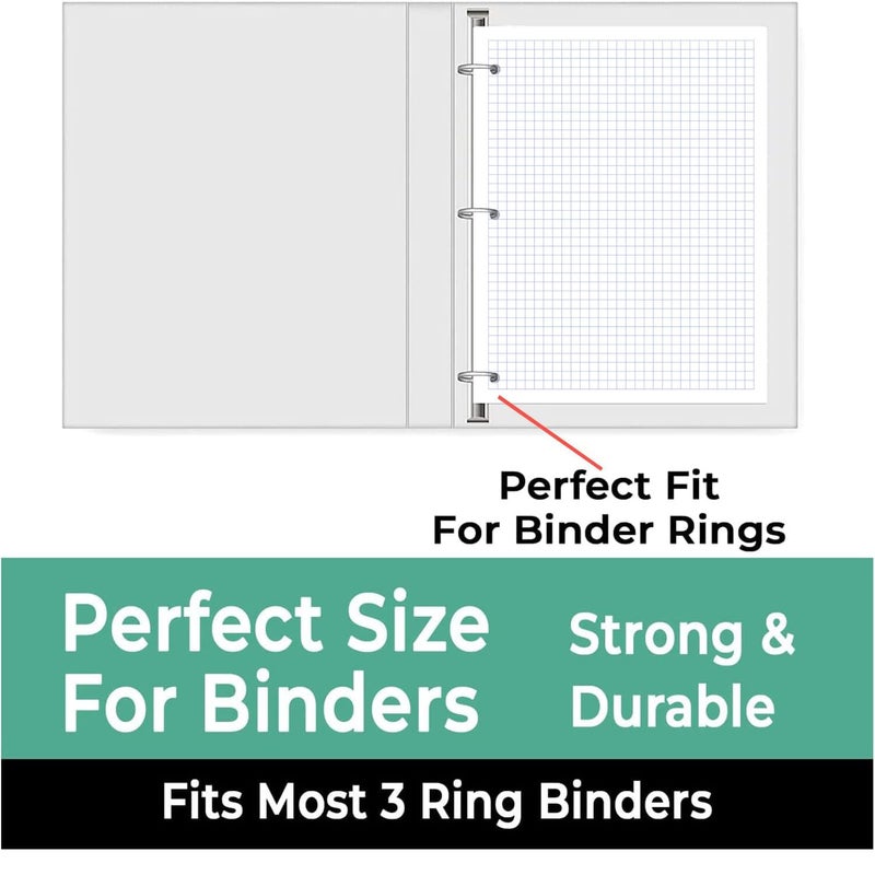 Rosmonde Graph Paper 3 Pack, 450 Sheets, 4x4 Grid Paper, 8" x 10.5", 3 Hole Punched, Notebook Paper, 54 GSM Thick Graphing Paper, Quad Ruled Graph Paper, Loose Leaf Paper, Back to School Supplies - Image 5