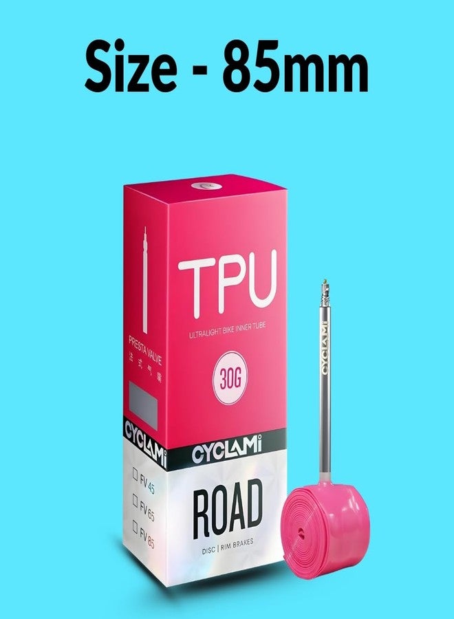 FCCRACING Cyclami Ultra-Light 30g TPU Bicycle Tube | 45mm/65mm/85mm Valve Inner Tube | Durable Pink TPU Tube for Bicycle (85mm) - Image 4