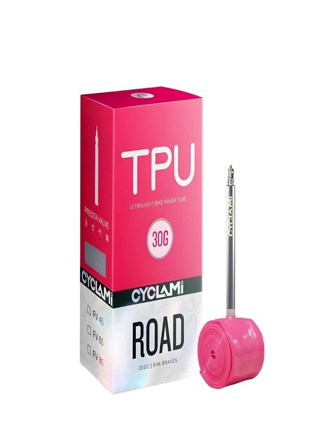 FCCRACING Cyclami Ultra-Light 30g TPU Bicycle Tube | 45mm/65mm/85mm Valve Inner Tube | Durable Pink TPU Tube for Bicycle (85mm) - Image 1
