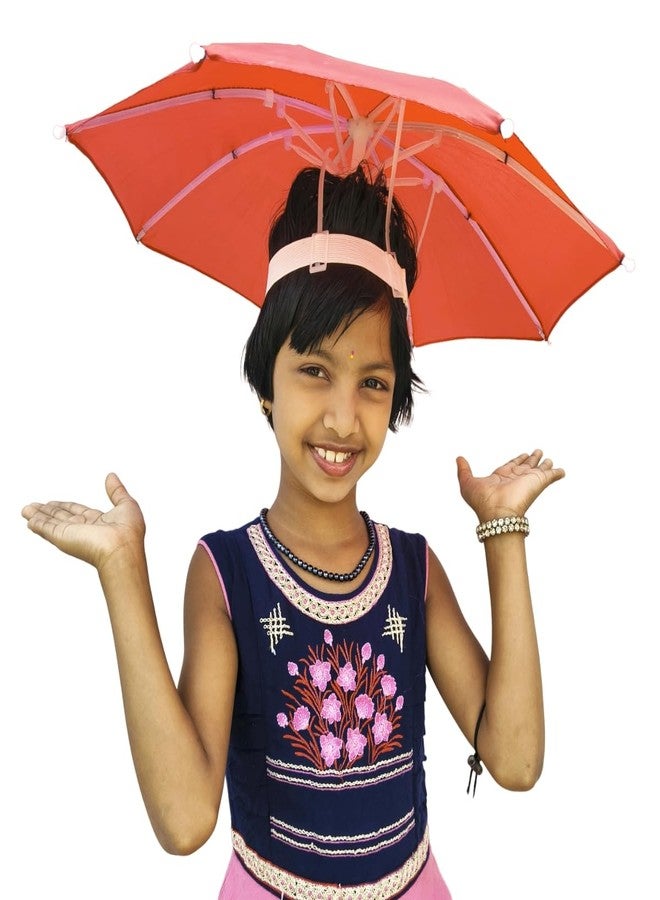 Dark Moon Hat Umbrella for Kids Soft Unbreakable Plastic Hat/Cap Umbrella for Kids/Men/Women and Adults UV & Rain Protection Hat Umbrella for Kids boys and Girls pack of 1 (Red) - Image 1