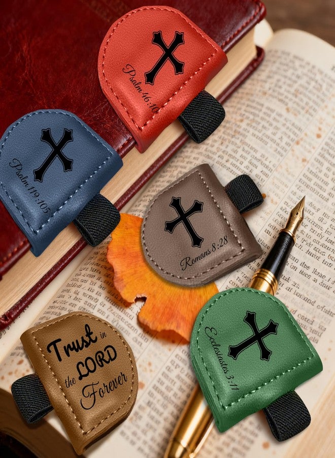 فاصل كتب جلدي شخصي من ماركة Bygone Mark مع حامل قلم - تصميم مغناطيسي لآية من الكتاب المقدس، هدايا ملهمة للرجال والنساء، إكسسوار قراءة لمحبي الكتب المسيحية (براون - فيلبي 4:13) - Image 3