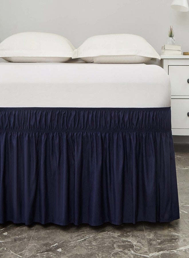 MEILA Wrap Around Bed Skirt Three Fabric Sides Elastic Dust Ruffled 16 Inch Tailored Drop,Easy to Install Fade Resistant-Navy Blue, Twin/Full - Image 3