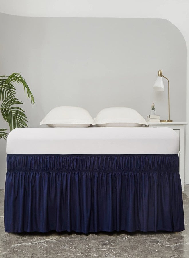 MEILA Wrap Around Bed Skirt Three Fabric Sides Elastic Dust Ruffled 16 Inch Tailored Drop,Easy to Install Fade Resistant-Navy Blue, Twin/Full - Image 2