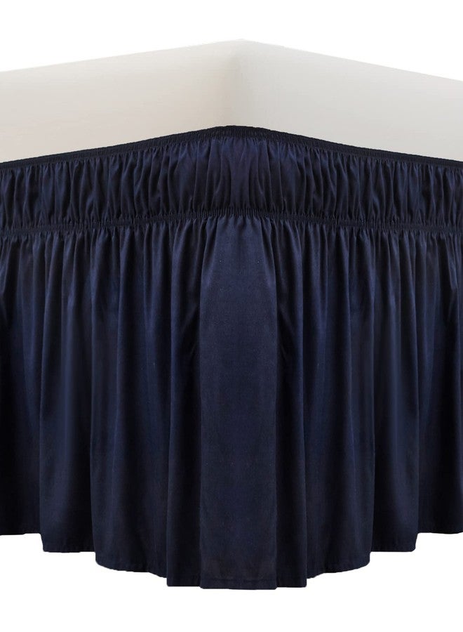 MEILA Wrap Around Bed Skirt Three Fabric Sides Elastic Dust Ruffled 16 Inch Tailored Drop,Easy to Install Fade Resistant-Navy Blue, Twin/Full - Image 1