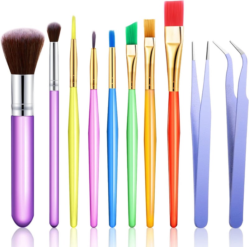 Sinmoe 10 Pieces Cake Candy Decorating Brushes Tools Cookie Decoration Brushes Pastry Brush and Stainless Steel Straight and Curved Tip Tweezers Pasta Tweezers for Baking Fondant (Multi Color) - Image 1