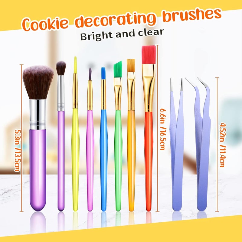 Sinmoe 10 Pieces Cake Candy Decorating Brushes Tools Cookie Decoration Brushes Pastry Brush and Stainless Steel Straight and Curved Tip Tweezers Pasta Tweezers for Baking Fondant (Multi Color) - Image 2