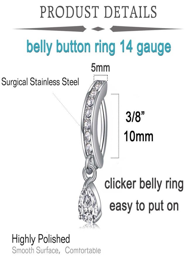 QWALIT Belly Rings - Short Bar Belly Button Rings in Surgical Steel with Opal Stones - 6mm & 10mm, 10mm, Metal, stainless-steel - Image 2