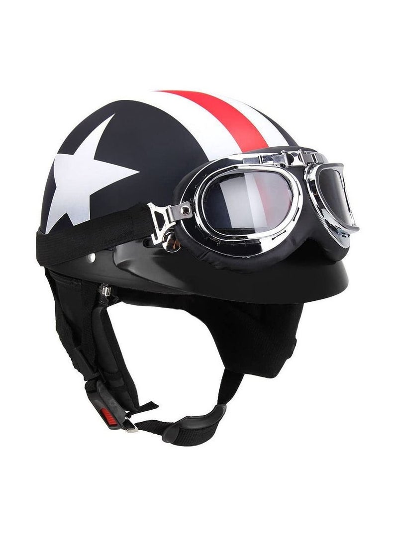 Generic Fashion Half Open Face Touring Helmet Leather Retro Style Cool Harley Motorcycle Bicycle Detachable Riding Helmet 54-60cm with Goggles Visor Scarf Sunscreen Anti UV Safety Helmet  - Image 1