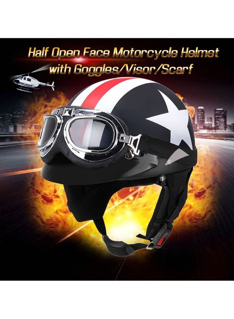 Generic Fashion Half Open Face Touring Helmet Leather Retro Style Cool Harley Motorcycle Bicycle Detachable Riding Helmet 54-60cm with Goggles Visor Scarf Sunscreen Anti UV Safety Helmet  - Image 2