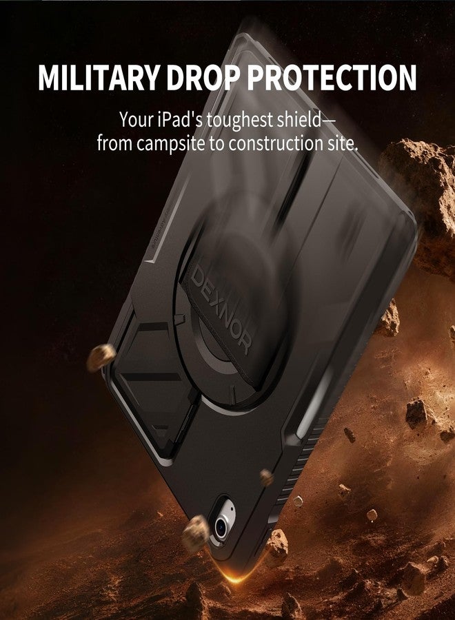 Dexnor Case for iPad (A16) 11th/10th Generation 2025/2022 (11″/10.9″),Rugged Protective Case with 360° Rotating Hand Strap& Stand & Screen Protector & Pencil Holder Shockproof Full-Body Cover, Black - Image 5