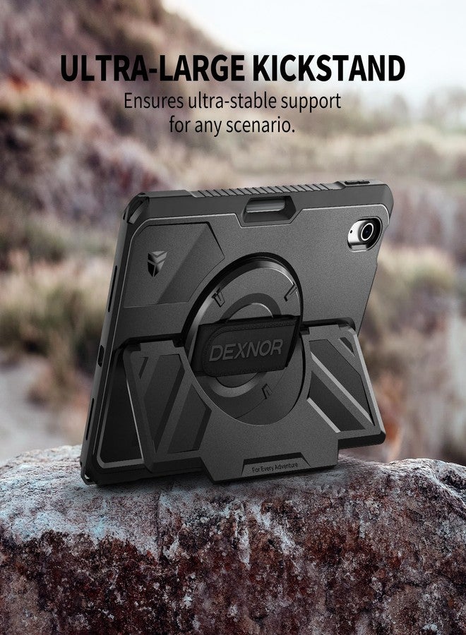 Dexnor Case for iPad (A16) 11th/10th Generation 2025/2022 (11″/10.9″),Rugged Protective Case with 360° Rotating Hand Strap& Stand & Screen Protector & Pencil Holder Shockproof Full-Body Cover, Black - Image 3