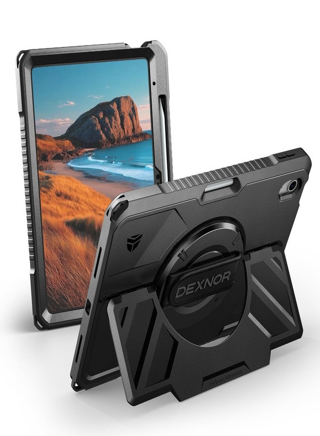 Dexnor Case for iPad (A16) 11th/10th Generation 2025/2022 (11″/10.9″),Rugged Protective Case with 360° Rotating Hand Strap& Stand & Screen Protector & Pencil Holder Shockproof Full-Body Cover, Black - Image 1