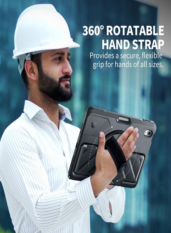 Dexnor Case for iPad (A16) 11th/10th Generation 2025/2022 (11″/10.9″),Rugged Protective Case with 360° Rotating Hand Strap& Stand & Screen Protector & Pencil Holder Shockproof Full-Body Cover, Black - Image 4