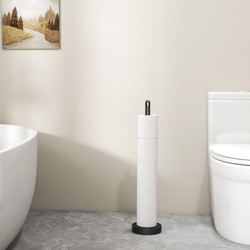 FEILERN Toilet Paper Holder Stand Free Standing Tissue Paper Roll Storage Holder with Reserve for Bathroom Countertop with Stainless Steel Heavy Weighted 1Pack Matte Black - Image 3