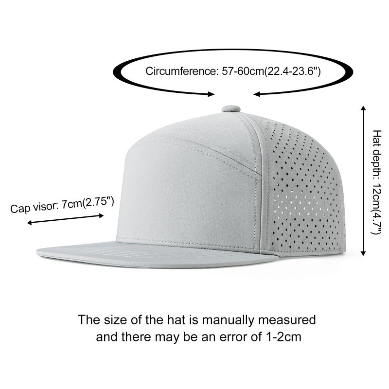 FEINION Men Flat Brim Adjustable Performance Hat Snapback Laser Perforated Baseball Cap (Grey) - Image 4