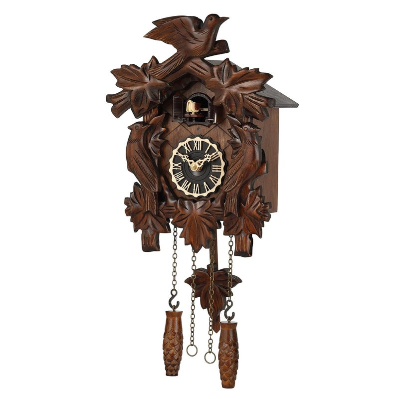 Kintrot Cuckoo Clock, Traditional Black Forest Handcrafted Wooden Quartz Clock for Wall Antique Decroration with Maple Leaf Pendulum, 12 Melodies, Night Sensor and Singing Bird - Image 1