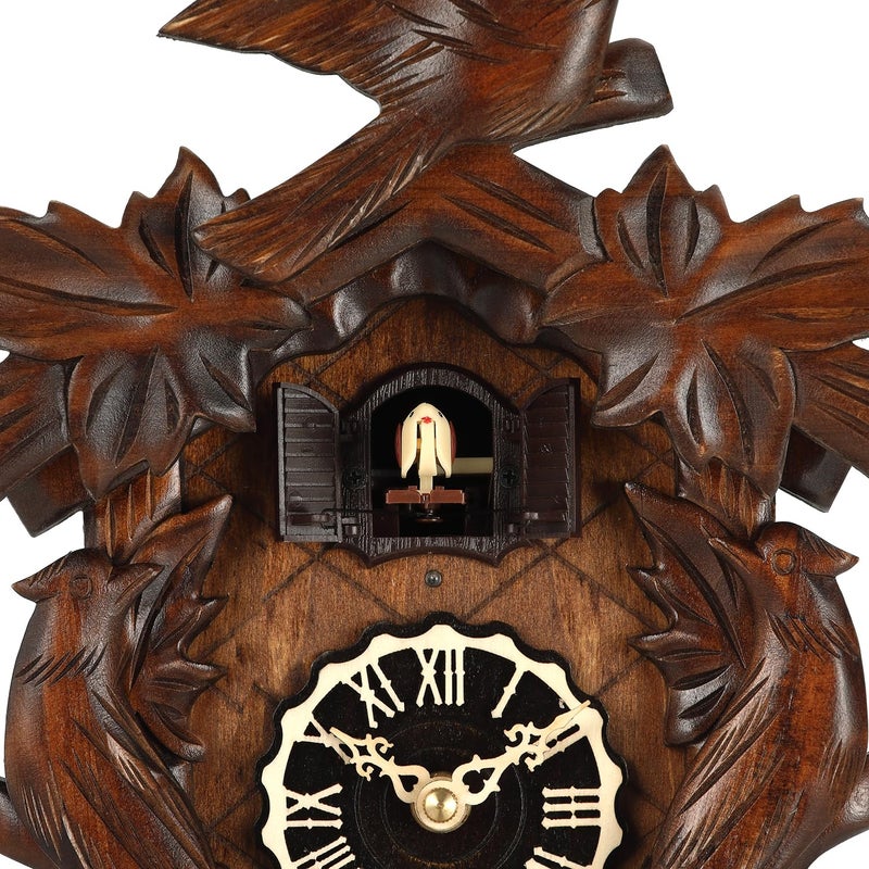 Kintrot Cuckoo Clock, Traditional Black Forest Handcrafted Wooden Quartz Clock for Wall Antique Decroration with Maple Leaf Pendulum, 12 Melodies, Night Sensor and Singing Bird - Image 4