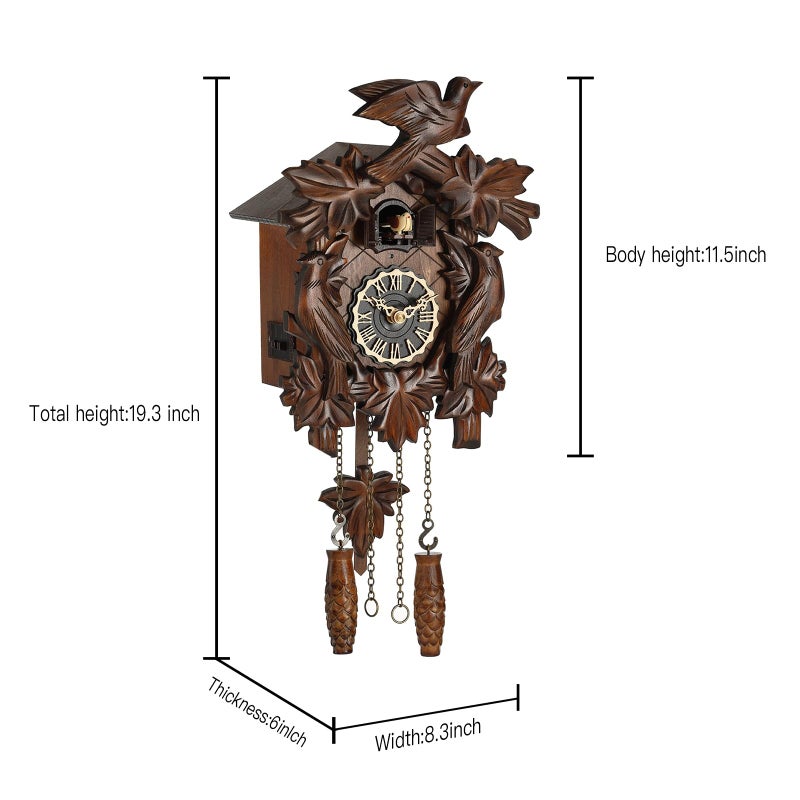 Kintrot Cuckoo Clock, Traditional Black Forest Handcrafted Wooden Quartz Clock for Wall Antique Decroration with Maple Leaf Pendulum, 12 Melodies, Night Sensor and Singing Bird - Image 2