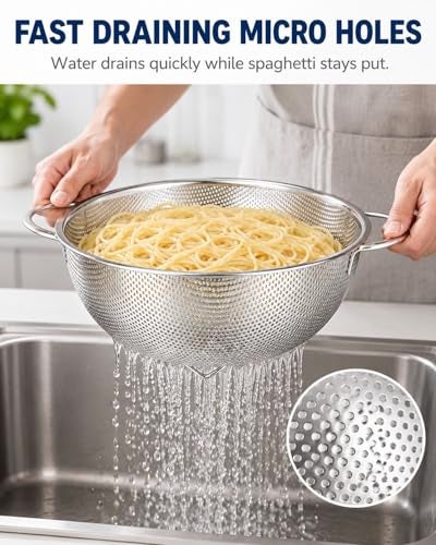 TooWoom 3Quart Colander for Kitchen Stainless Steel Colander with Base Pasta Strainer with Handle Food Strainer for Spaghetti Vegetables Fruit - Image 3