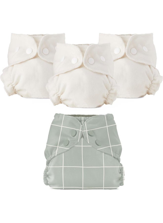 Esembly Cloth Diaper Bundle Set, 3 Organic Absorbent Inners and 1 Waterproof Recycled Diaper Cover, Reusable Washable Diapers with Snap Closure, Size 1 (7-17lbs), Lattice - Image 1