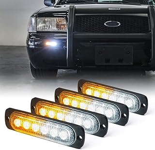 Xprite Xprite Amber/White 6 LED Emergency Strobe Lights Kit Surface Flush Mount Side Marker Grill Grille Hazard Warning Light  - Image 1