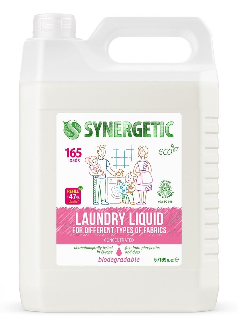 SYNERGETIC Biodegradable Concentrated Laundry Detergent Liquid 5000ml | Plant-Based Liquid Detergent | Washing Liquid Fully Rinses | Phosphate-Free Laundry Detergent | Machine & Hand Wash - Image 1
