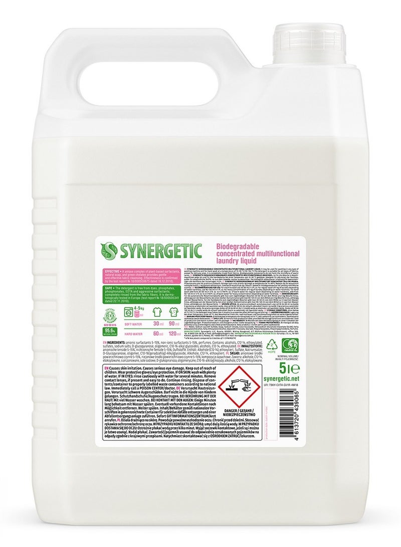 SYNERGETIC Biodegradable Concentrated Laundry Detergent Liquid 5000ml | Plant-Based Liquid Detergent | Washing Liquid Fully Rinses | Phosphate-Free Laundry Detergent | Machine & Hand Wash - Image 2