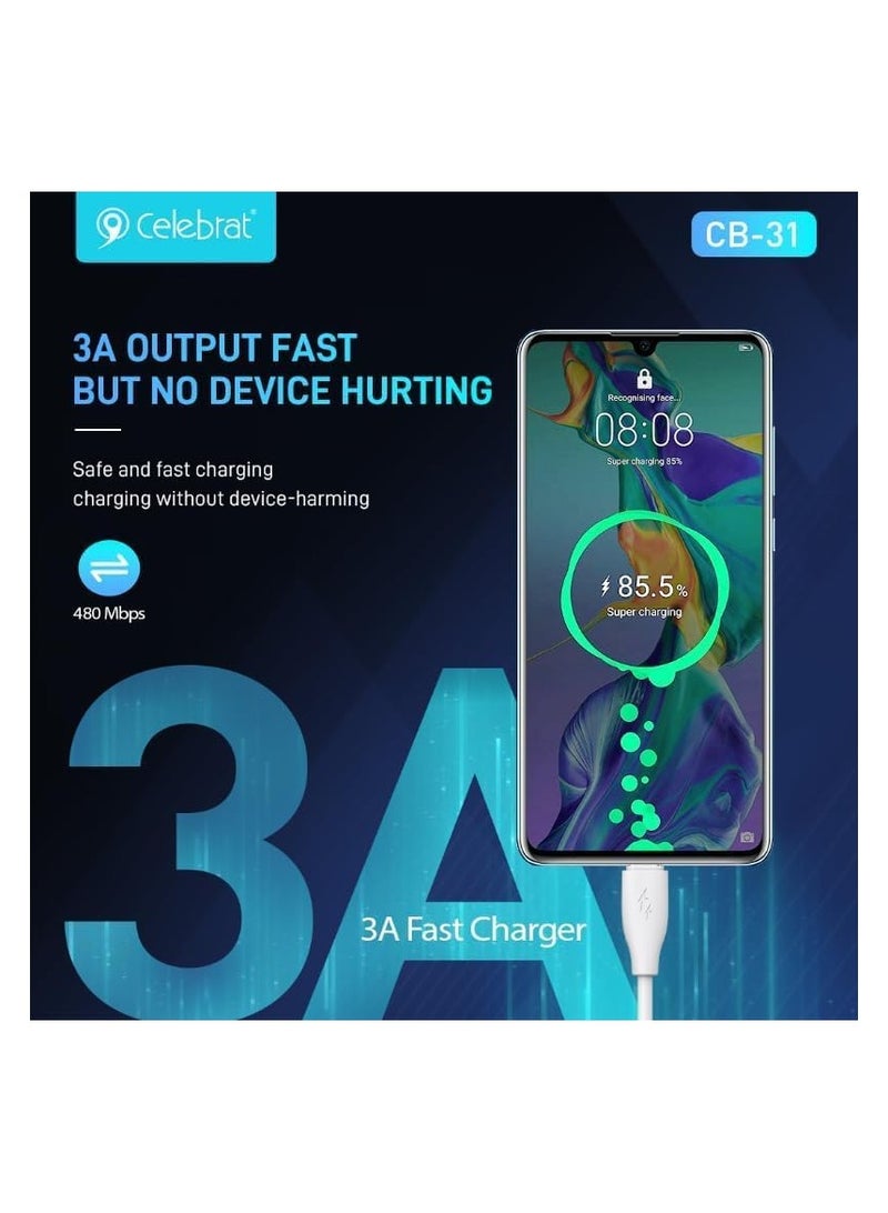 سليبرات سيليبرات CB-31 كابل USB محمول إلى Micro للشحن السريع ونقل البيانات مع تصميم سلك مسطح ويناسب الهاتف المحمول 3A /480mbps /1M - أسود  - Image 2
