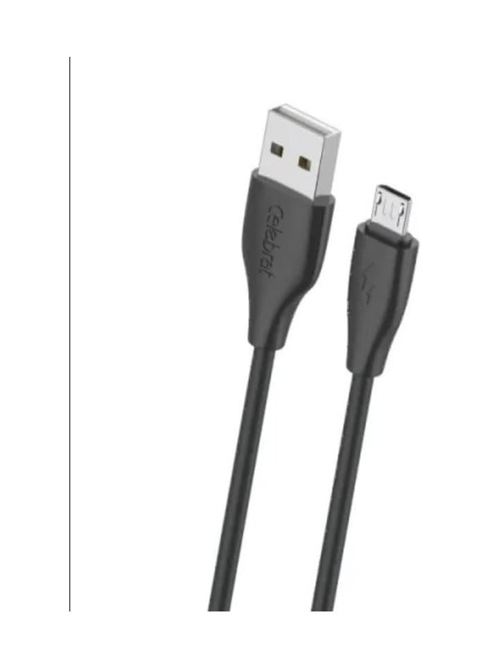سليبرات سيليبرات CB-31 كابل USB محمول إلى Micro للشحن السريع ونقل البيانات مع تصميم سلك مسطح ويناسب الهاتف المحمول 3A /480mbps /1M - أسود  - Image 1