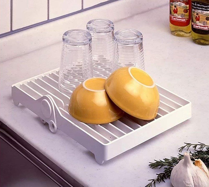 SHOPECOM 12 Slots Folding Plastic Kitchen Dish Rack Stand Plate Holder Drainer Dish Drying Rack - Image 3