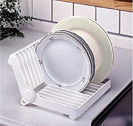SHOPECOM 12 Slots Folding Plastic Kitchen Dish Rack Stand Plate Holder Drainer Dish Drying Rack - Image 1
