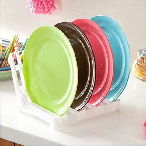 SHOPECOM 12 Slots Folding Plastic Kitchen Dish Rack Stand Plate Holder Drainer Dish Drying Rack - Image 5