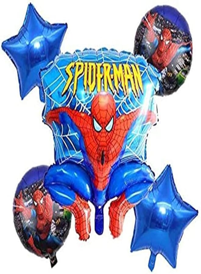 Secret Superhero Spiderman Foil Balloons for Boy Girl Kids Birthday Party Decoration 5pcs - Ribbons included.