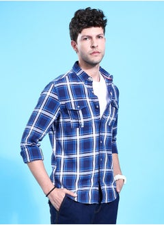 The Indian Garage Co Men Regular Fit Checkered Full Sleeves Cutaway Collar Double Flap Pocket Street Wear Over Shirt  - Image 3