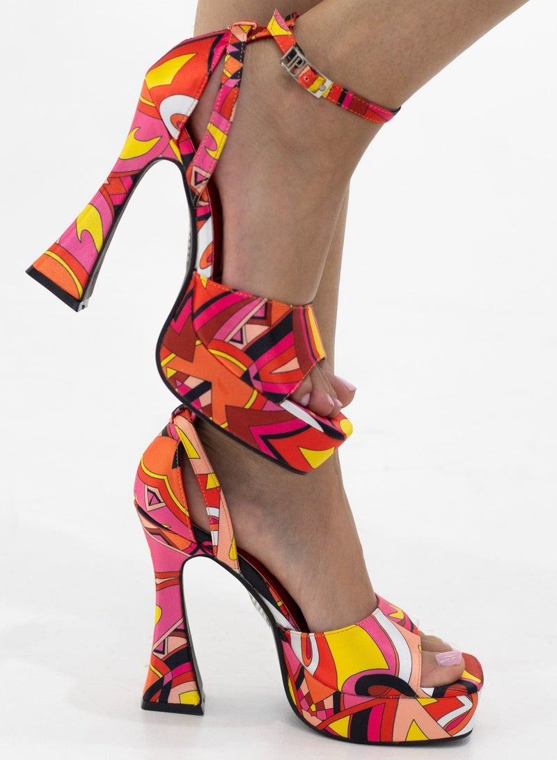 LAMARAPARIS Darika printed multi-colored 13cm platform heel sandal fuschia - Image 1