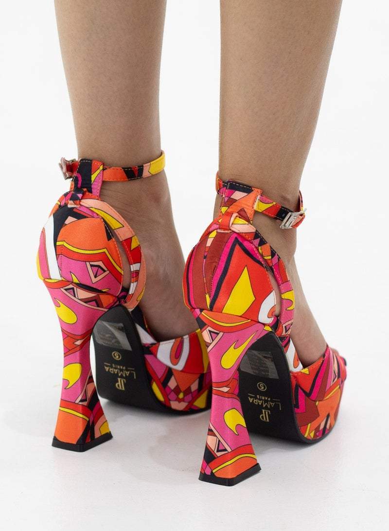 LAMARAPARIS Darika printed multi-colored 13cm platform heel sandal fuschia - Image 3