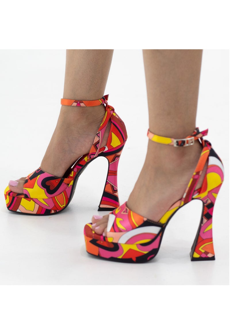 LAMARAPARIS Darika printed multi-colored 13cm platform heel sandal fuschia - Image 4