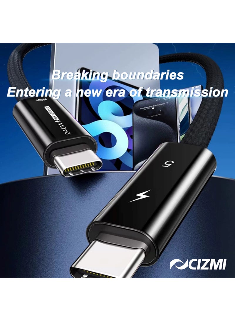 سيزمي ✦ كابل USB Thunderbolt 5 بسرعة 80Gbps (حتى 120Gbps مع Bandwidth Boost) | شحن فائق 240W عبر EPR Power Delivery PD 3.1 | تصميم Coaxial | يدعم 16K UHD و8K@120Hz | USB4 Gen4 V2 | متوافق مع iPhone وغيرها | تصميم مضفّر بطول 1 متر + شريط تثبيت Hook-and-Loop - Image 4