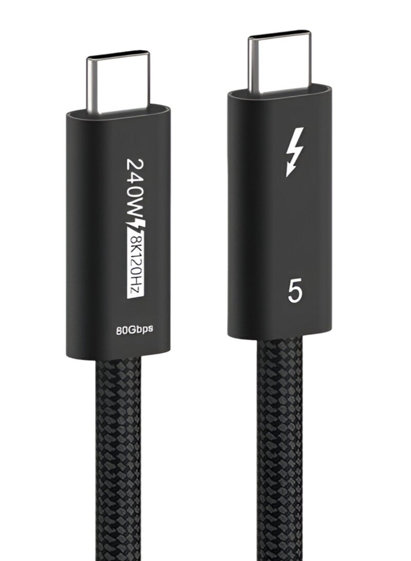 سيزمي ✦ كابل USB Thunderbolt 5 بسرعة 80Gbps (حتى 120Gbps مع Bandwidth Boost) | شحن فائق 240W عبر EPR Power Delivery PD 3.1 | تصميم Coaxial | يدعم 16K UHD و8K@120Hz | USB4 Gen4 V2 | متوافق مع iPhone وغيرها | تصميم مضفّر بطول 1 متر + شريط تثبيت Hook-and-Loop - Image 1