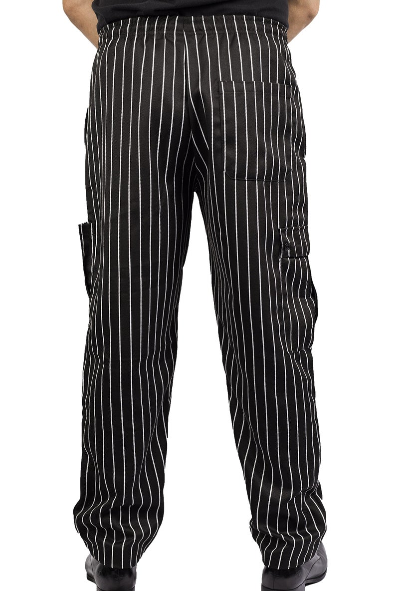 KNG Chalk Stripe Baggy Cargo Chef Pants for Men and Women â€“ Drawstring Waist M