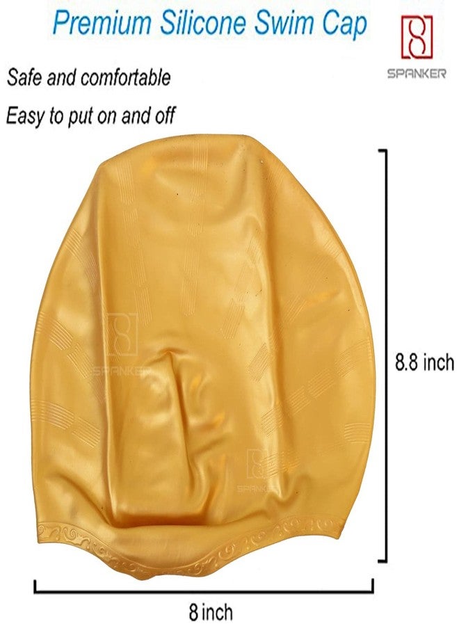 Spanker Unisex Swim Cap with 3D Ear Protection, Durable Flexible Silicone Swimming Hat for Short/Long Hair with Ear Plugs&Nose Clip, Golden SSTP - Image 5