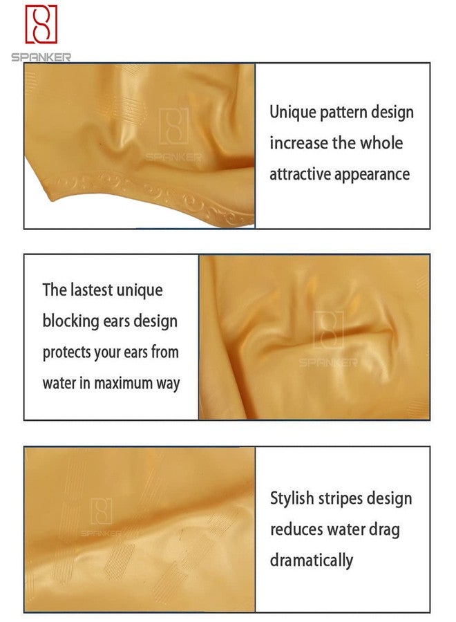 Spanker Unisex Swim Cap with 3D Ear Protection, Durable Flexible Silicone Swimming Hat for Short/Long Hair with Ear Plugs&Nose Clip, Golden SSTP - Image 3
