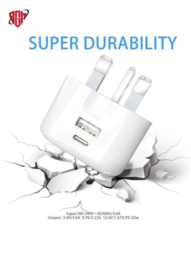 Galaxy A04 / A04s / A04 Core USB C Charger Plug 20W Dual Port USB C Fast Charger PD&QC 3.0 USB C Charging Plug Power Delivery Wall Adapter For Samsung Galaxy A04 / A04S / A04 Core (WHITE)