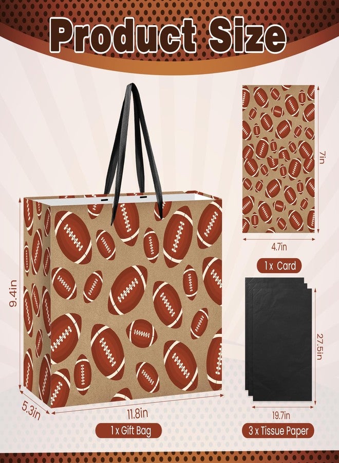 Wayyogh Kraft Football Gift Bag with Wrapping Tissue Paper and Greeting Card Classic Brown American Football Design Favor Gift Bags for Boys Men Sports Themed Birthday Game Day Party Supplies - Image 2
