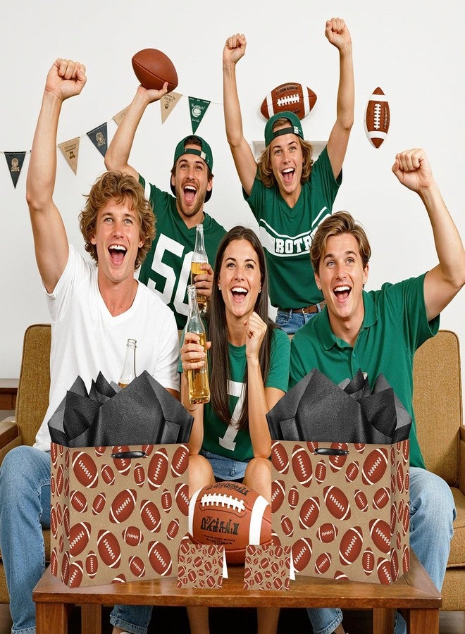 Wayyogh Kraft Football Gift Bag with Wrapping Tissue Paper and Greeting Card Classic Brown American Football Design Favor Gift Bags for Boys Men Sports Themed Birthday Game Day Party Supplies - Image 5