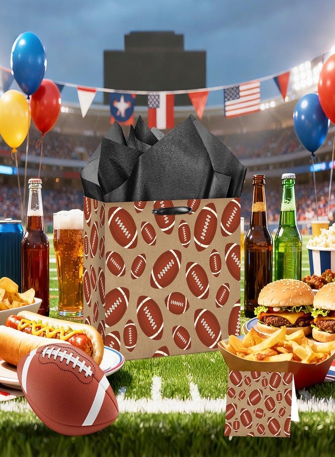 Wayyogh Kraft Football Gift Bag with Wrapping Tissue Paper and Greeting Card Classic Brown American Football Design Favor Gift Bags for Boys Men Sports Themed Birthday Game Day Party Supplies - Image 3